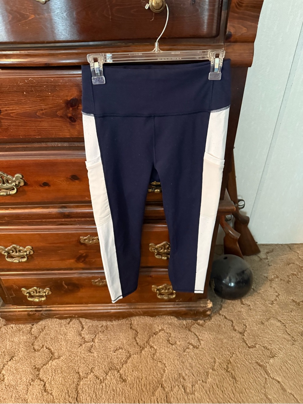 Fabletics Navy PowerHold Leggings with White Tag Detail